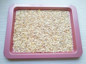 将即食麦片放入烤盘里。