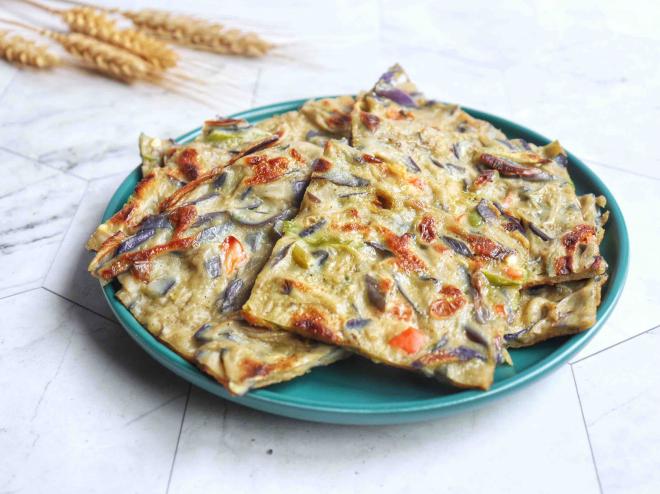 茄子辣椒鸡蛋饼