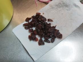 泡软的蔓越莓干用厨房纸吸干水分。