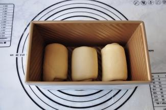 不需要醒发，继续把刚卷好的面团再尽量的擀长，再从上往下卷起，放入吐司盒。