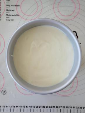 8、倒入学厨9117圆模中，震出气泡。
