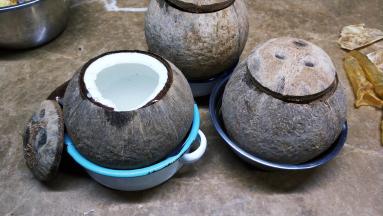 椰子让商家帮忙半开好盖子，回家很容易就打开了