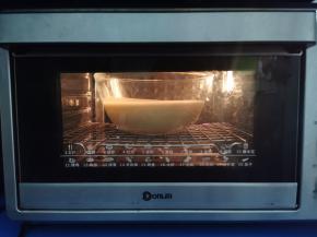 将搅拌好的蛋糊放入烤箱，选择发酵档（37度），发酵1个小时