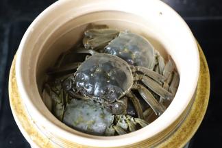 将大闸蟹一只一只叠放好。