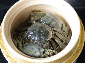 将大闸蟹一只一只叠放好。