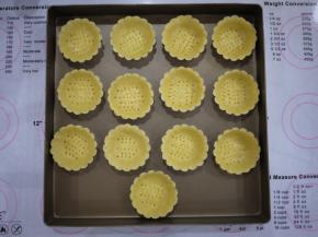 塔皮做完之后用叉子在底部戳上一些洞，这样烤出来的塔底不会出现凸起。