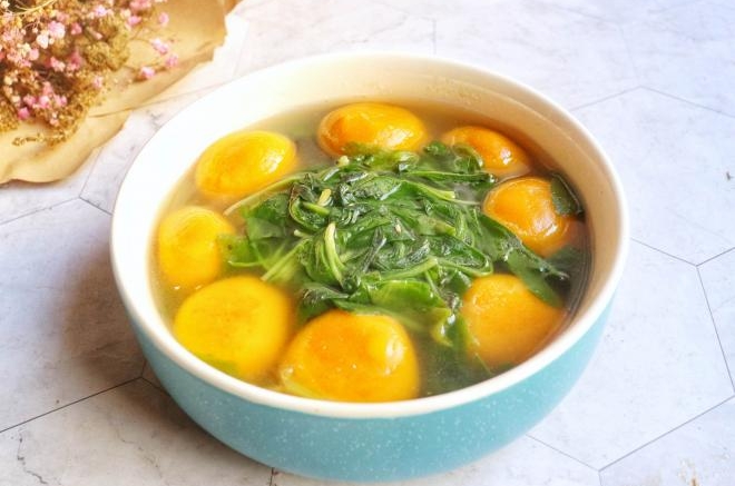 鸡毛菜煮南瓜丸子