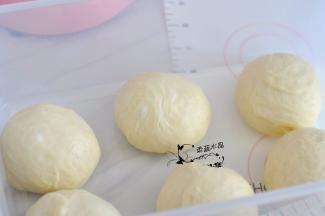 将面团分割成六份，排气后滚圆，静置10分钟。