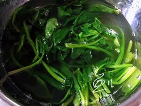 捞出菠菜过凉水