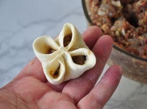 分别用左右手的拇指和食指推着饺子皮向中间合拢，然后在中间部位捏紧定型。我自已包没法将做法拍下来，您可以通过网络搜一下。