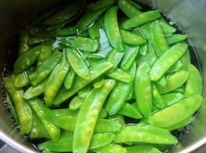 锅中烧开水放入少许油和盐再放入荷兰豆焯水