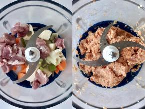 把这四种食材放入料理机打成肉糜。