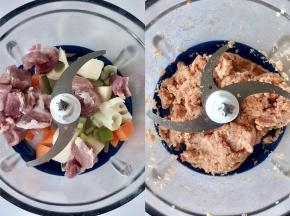 把这四种食材放入料理机打成肉糜。