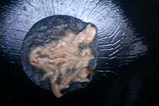 锅中加入植物油开小火，油温7成热放入猪肉炒熟。