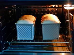 将模具入烤箱底层的烤网上，上管155度，下管160度烤45分钟。(注意观察颜色，发现上色后立即加盖一张锡纸，我约10分钟左右就加盖了锡纸)