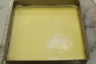 倒入一半的蛋糕糊。