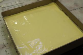 再倒入剩余的蛋糕糊，表面抹平。