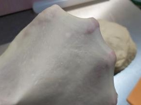 揉至能完全拉出均匀的手套膜。
