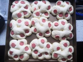 放进烤箱二发（烤箱最下层放置盛水的烤盘），发到原先的两倍大