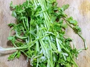香菜洗净沥干水份切成小粒备用