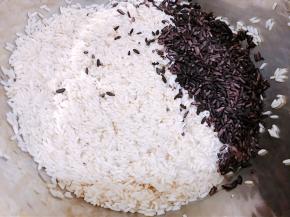 白糯米和紫米淘洗干净