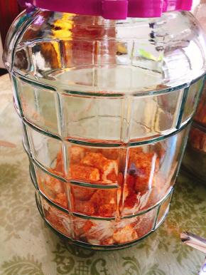 再在豆腐上撒一层腌料！（一层豆腐撒一层腌料，依次把所有的豆腐装完！）