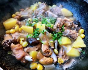 炖制汤汁不多时放入盐和味精调味均匀最后撒上葱花和香菜提鲜即可出锅享用