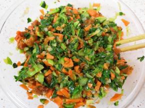 油渣青菜馅就做好啦，放在一边备用。