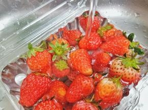 草莓加一点点盐清水多冲洗几遍。