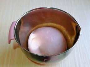 取出面团揉圆放入器具中进行发酵。