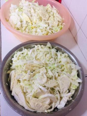 切好的白菜放入大一点的盆子里！