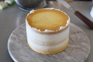 放上另一片蛋糕片，同样的方法做好整个蛋糕胚。