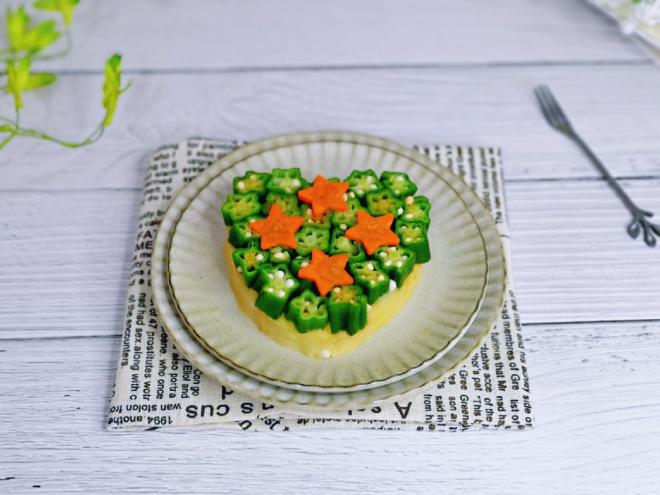 秋葵虾仁土豆泥爱心沙拉