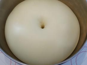 将面团取出，搓圆放入盆内，面团温度为26度左右，盖上保鲜膜进行一发（25度－28度），手沾面粉插入面团，不塌陷不回缩即发酵完成。