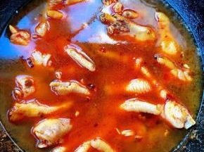 倒入适量清水刚刚没过鸡爪即可大火炖起来