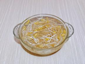 豆芽洗干净，再加入盐水中泡5分钟。