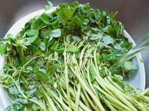 草头清水理里洗干净，摘去老根。