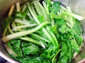 小白菜摘好洗净放入开水中焯水时间不要过长刚刚变色即可