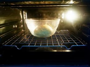 揉好的面团放入容器中，盖上保鲜膜.烤箱发酵模式提前预热，温度上下30度，底部烤盘加入温水，放入面团，时间60分钟，进行基础发酵至2倍大