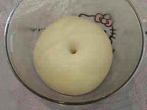 当面团发酵至2倍大时，手沾面粉，插入面团，不塌陷不回缩即发酵好了。