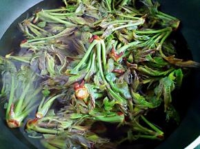 香椿洗净，过热水焯烫一分钟，变色即可捞出。