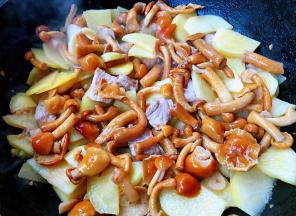 放入滑子蘑炒匀