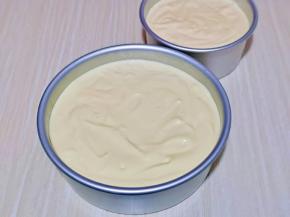 再把拌好的蛋糕糊倒入蛋糕模具中，我这个是一个6寸一个8寸的量。