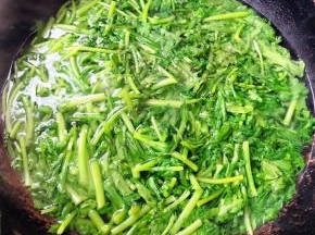 锅中烧开水放入茼蒿轻轻烫一下即可