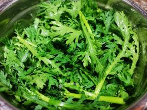 将茼蒿拆洗干净。