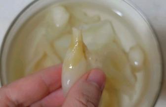 泡发好的鱼胶洗去表面鱼油，去腥。