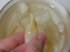 泡发好的鱼胶洗去表面鱼油，去腥。