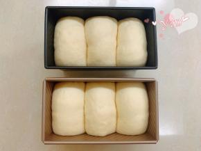 二次发酵至两倍大，发到模具八至九分满。