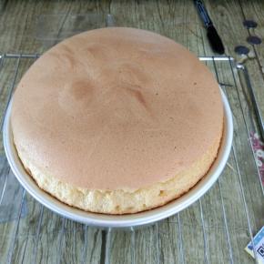 烤好后，用牙签扎入蛋糕，拿出牙签是干净的，说明蛋糕烤熟了，如果占有蛋糕糊，说明没烤熟，需要延长时间
烤熟拿出烤箱后，拿起蛋糕，往桌子上震一下，震出里面的热气，可以防止蛋糕回缩