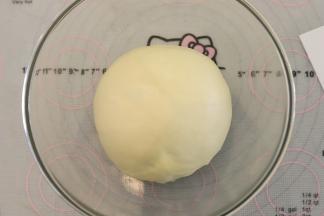 将面团搓圆放入盆内，盖上保鲜膜一发。